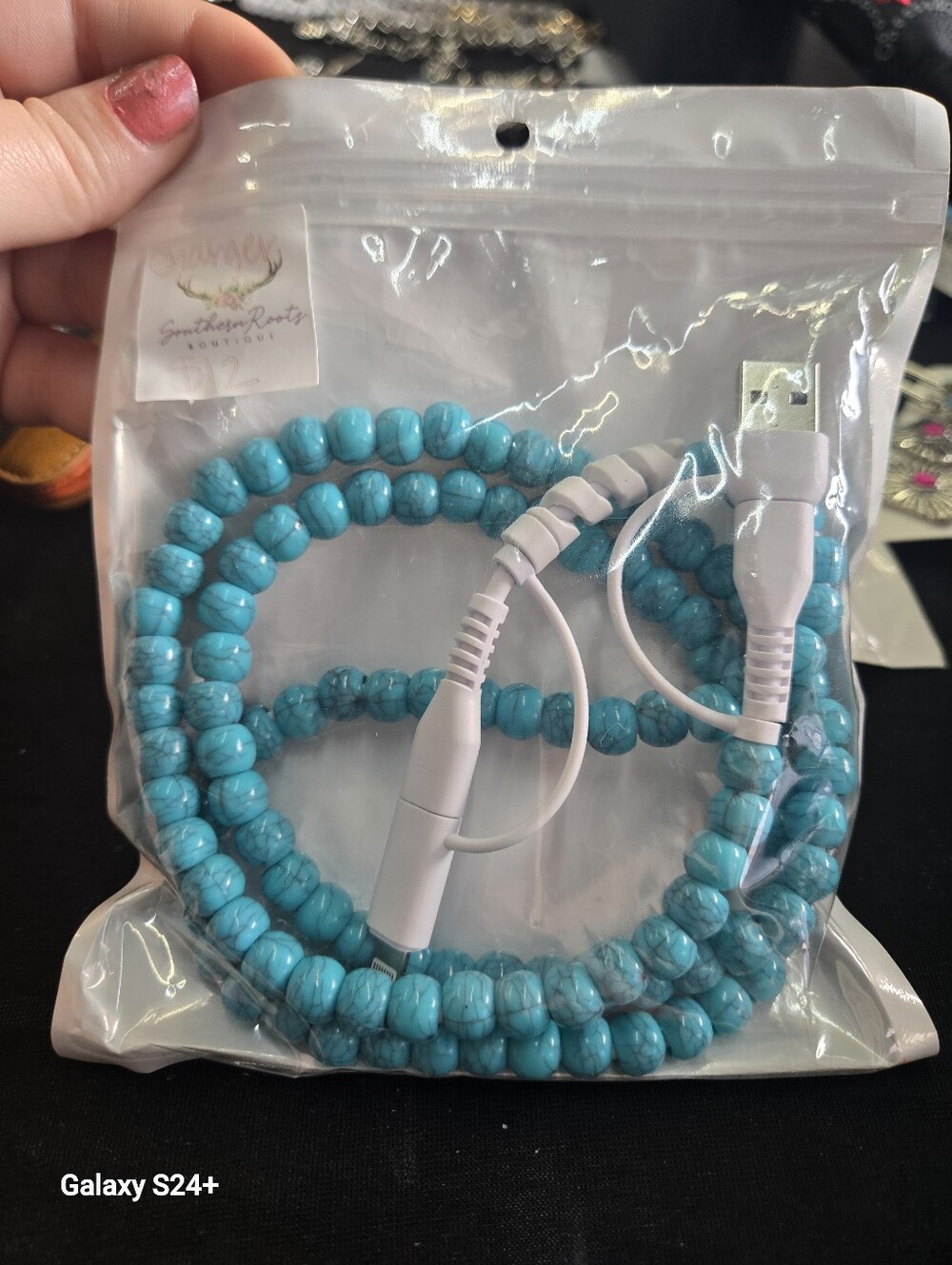 Turquoise Beaded USB Charging Cable - Universal Phone Charger